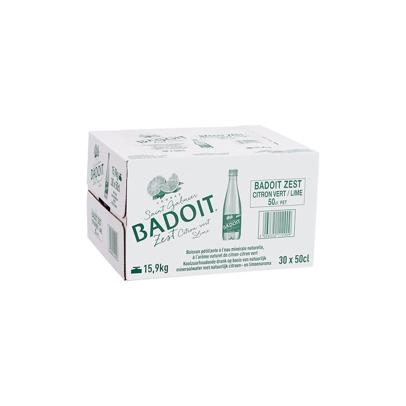 Eau gazeuse Badoit citron vert bouteille 50 cl – Carton de 30