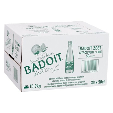 Eau gazeuse Badoit citron vert bouteille 50 cl – Carton de 30